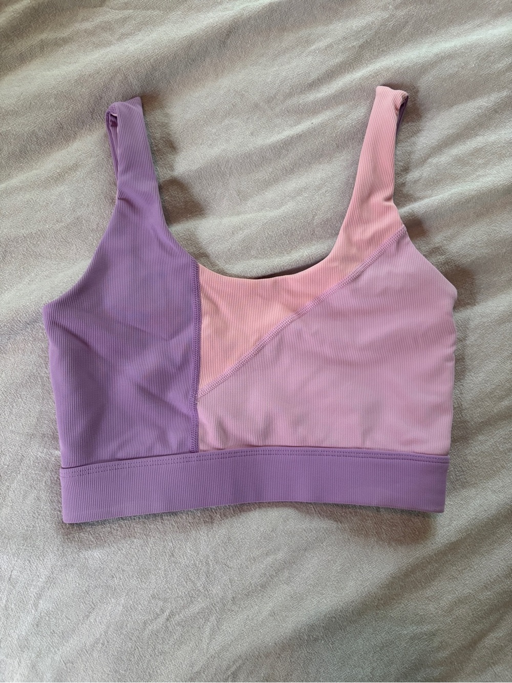 Colorblock Scoop-Back Sports Bralette in Pink & Lavender